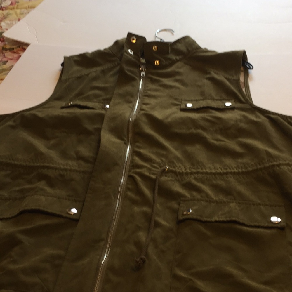 Entro Olive Green Utility Vest  Wool Blend Southwestern Aztec Back Size 1X - Picture 6 of 11